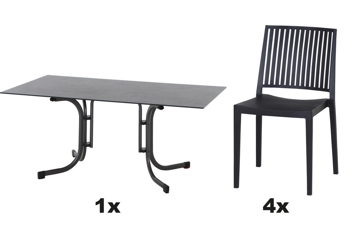 GARTENGARNITUR 5-teilig Stahl  - Anthrazit, Basics, Kunststoff/Metall (57/80/56cm) - Siena Garden
