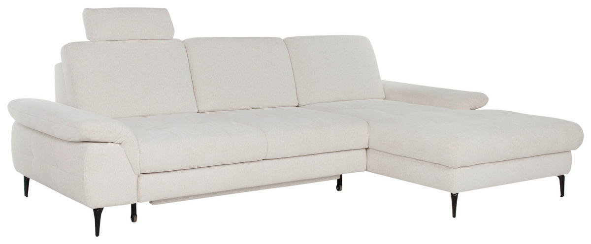 ECKSOFA ALMA Creme Chenille  - Creme/Schwarz, Design, Textil/Metall (285/191cm) - Livetastic