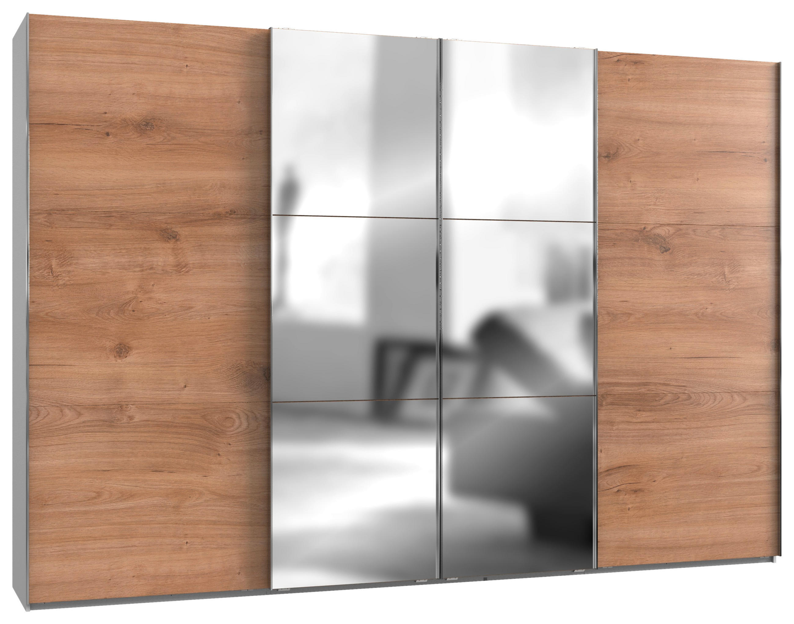 SCHWEBETÜRENSCHRANK  in Weiß, Eichefarben  - Chromfarben/Eichefarben, MODERN, Holzwerkstoff/Metall (350/236/65cm) - MID.YOU