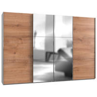 SCHWEBETÜRENSCHRANK 350/236/65 cm 4-türig Weiß, Eichefarben  - Chromfarben/Eichefarben, MODERN, Holzwerkstoff/Metall (350/236/65cm) - MID.YOU