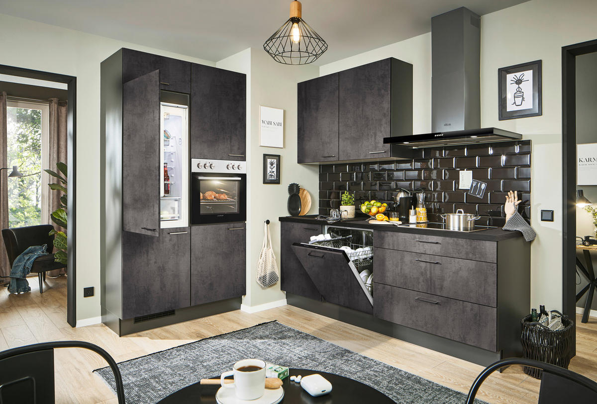 ECKKÜCHE 120/220 cm  in Graphitfarben, Schwarz  - Schwarz/Graphitfarben, Design, Holzwerkstoff/Metall (120/220cm) - Xora
