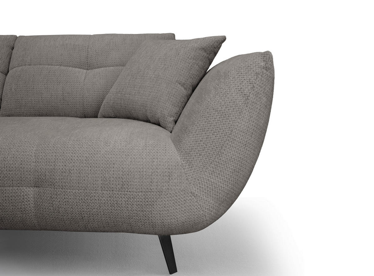 ECKSOFA Graubraun Chenille Armlehnenkissen, Rücken echt, Sitztiefenverstellung  - Graubraun/Schwarz, KONVENTIONELL, Textil/Metall (215/313cm) - Hom`in