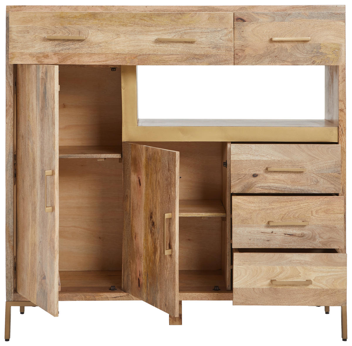 HIGHBOARD Valencia  in 135/132/40 cm  - Goldfarben/Naturfarben, Natur, Holz/Metall (135/132/40cm) - MID.YOU