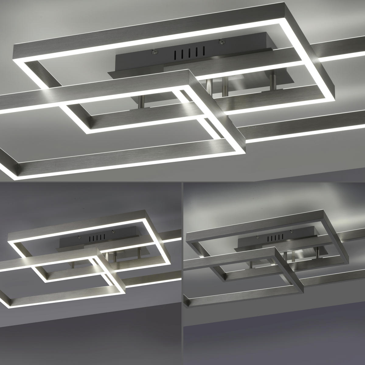 LED MENNYEZETI LÁMPA - nemesacélszínű, Design, műanyag/fém (82/50/14cm)