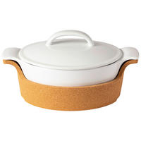 KASSEROLLE ENSEMBLE  - Weiß Hochglanz/Braun, Basics, Keramik/Holz (33/16/21cm) - Costa Nova