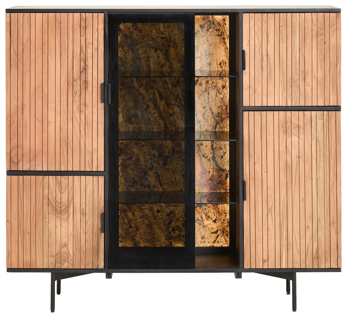 HIGHBOARD  in 150/135/40 cm  - Schwarz/Akaziefarben, KONVENTIONELL, Glas/Holz (150/135/40cm) - Livetastic