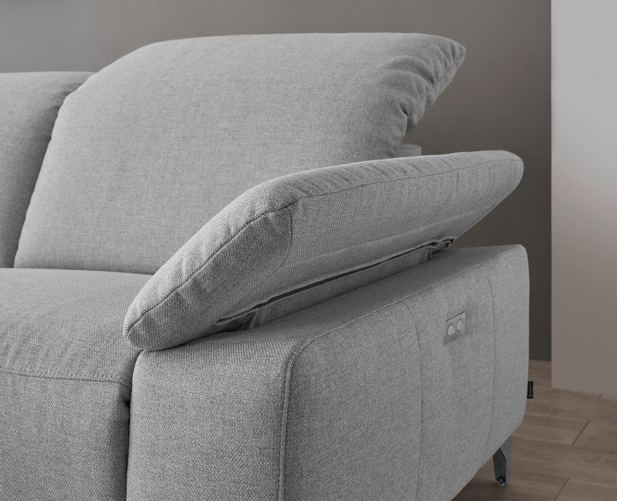 ECKSOFA Hellgrau Flachgewebe Rücken echt  - Chromfarben/Hellgrau, Design, Textil/Metall (180/280cm) - Musterring