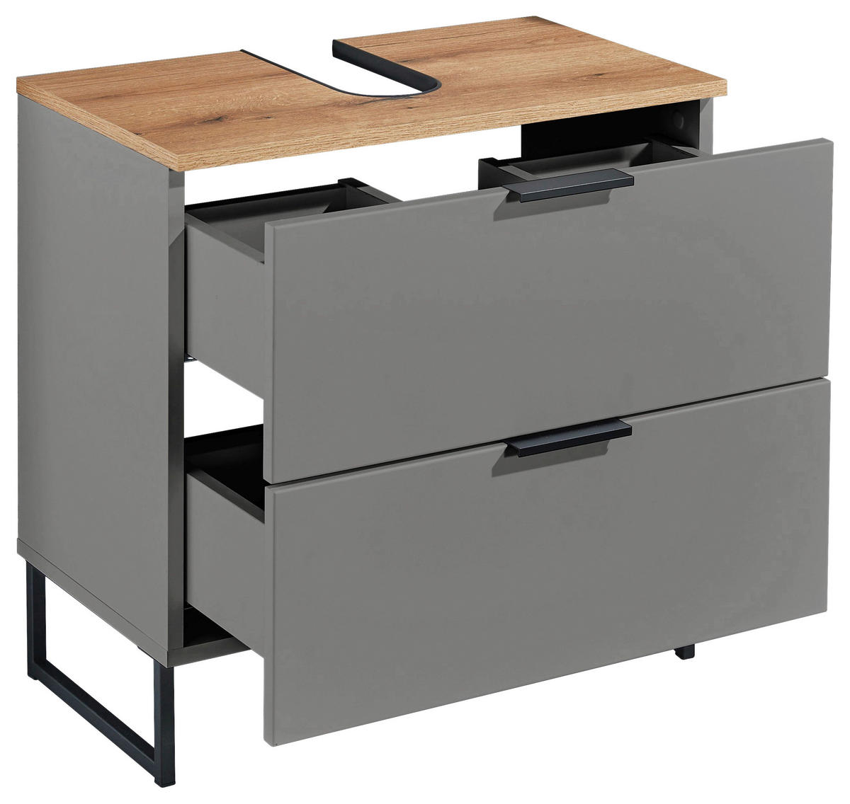 WASCHBECKENUNTERSCHRANK 60/60/35 cm  - Eichefarben/Schwarz, KONVENTIONELL, Holzwerkstoff/Metall (60/60/35cm) - home24