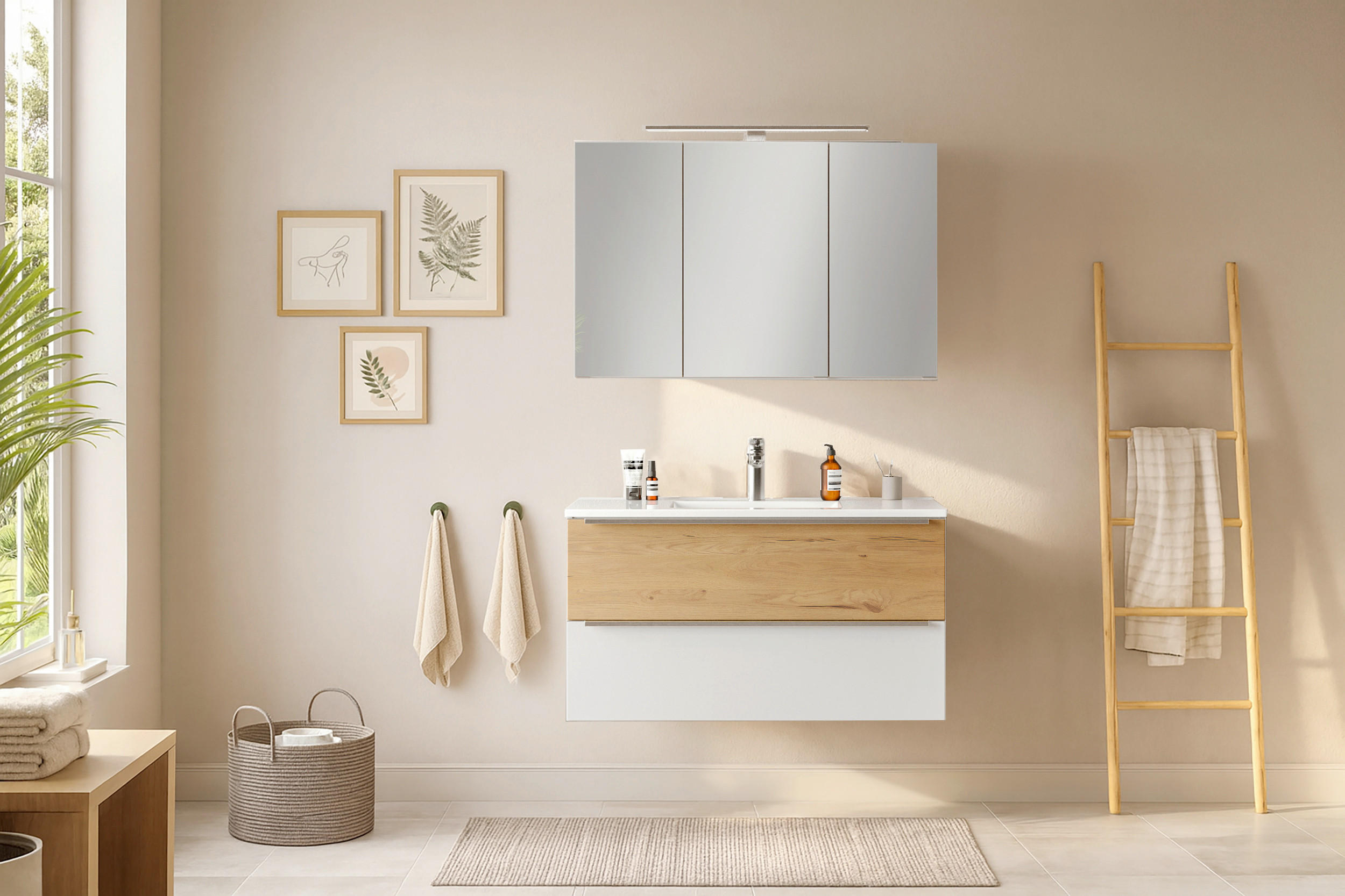 BADEZIMMER 2-teilig  in  - Wildeiche/Edelstahlfarben, Trend, Glas/Holzwerkstoff (100/200/47cm) - Held
