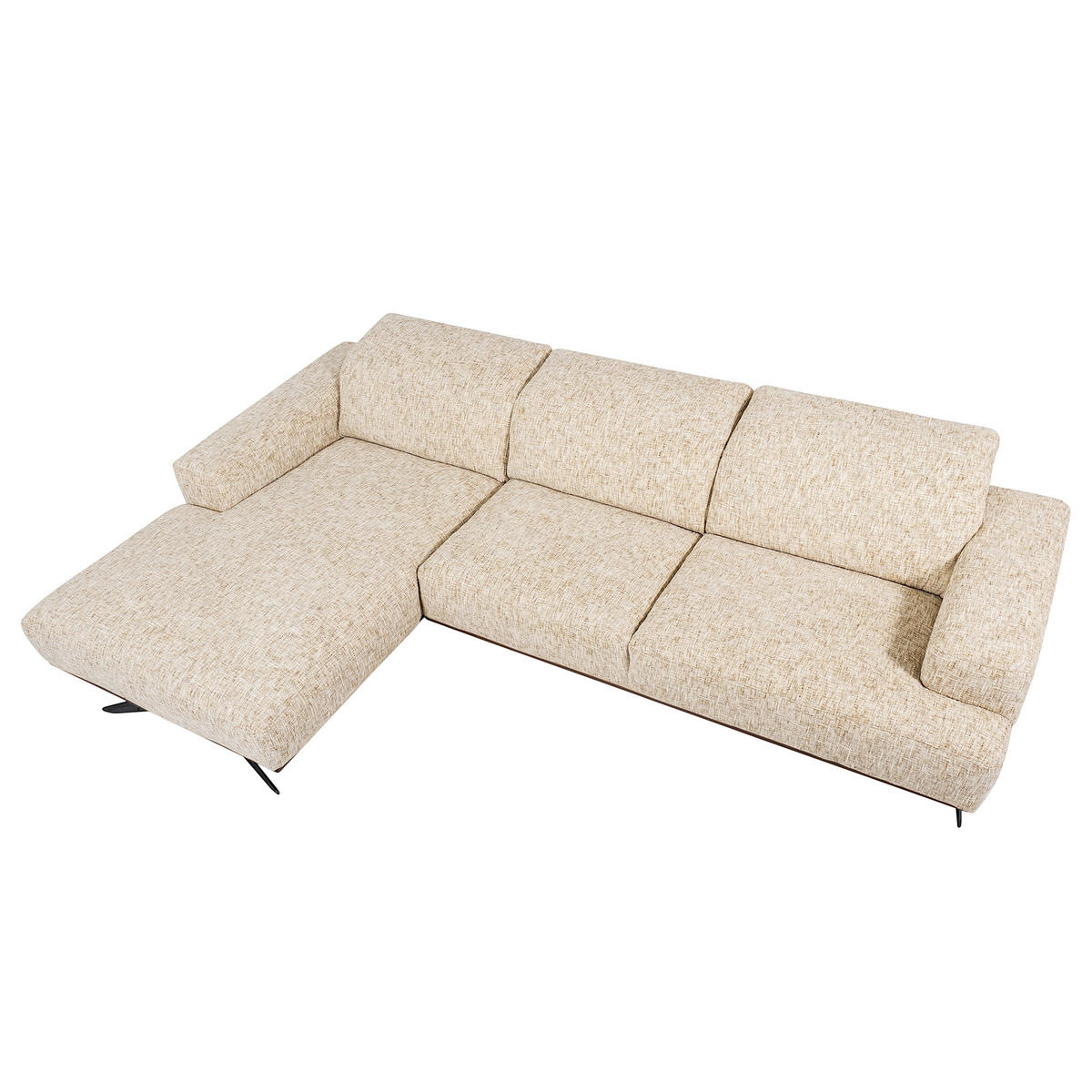 ECKSOFA PORTLAND in Struktur Beige Kopfteilverstellung  187/295 cm  - Beige/Schwarz, Design, Holz/Textil (187/295cm) - Livetastic