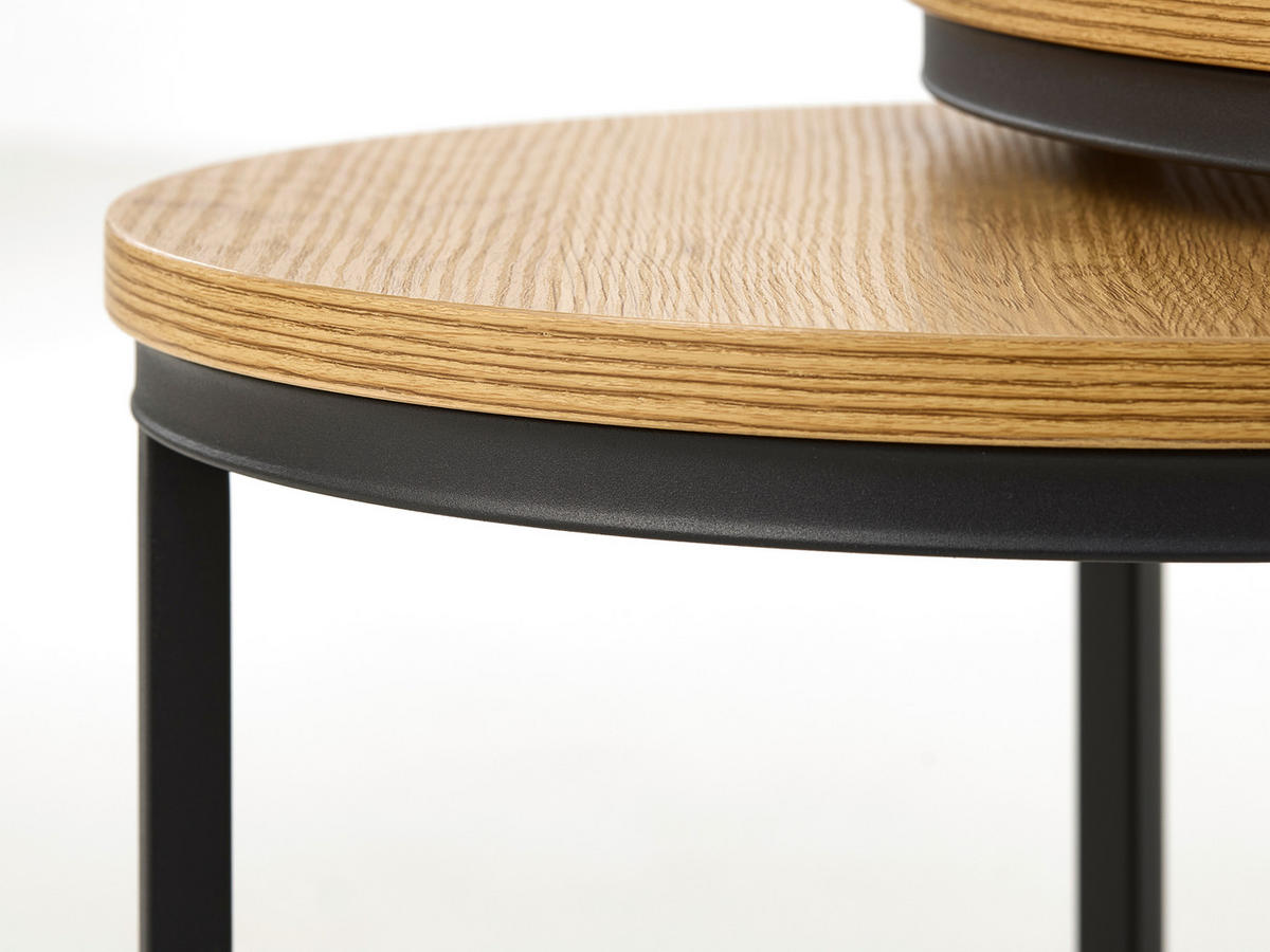 BEISTELLTISCHSET rund Eichefarben  - Eichefarben/Schwarz, Basics, Holzwerkstoff/Metall (40-60/40-60/45-50cm) - Xora