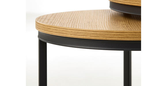 BEISTELLTISCHSET rund Eichefarben - Eichefarben/Schwarz, Basics, Holzwerkstoff/Metall (40-60/40-60/45-50cm) - Xora