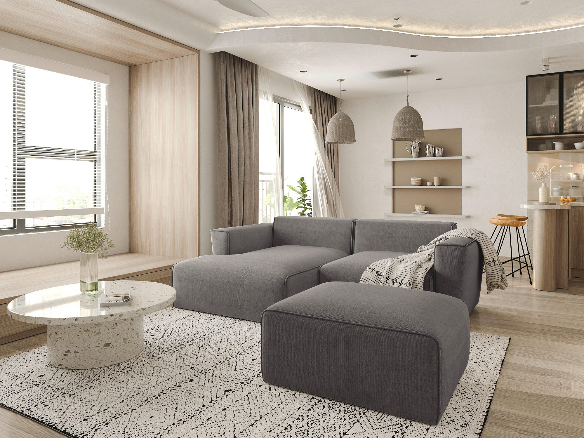 ECKSOFA Grau Struktur - Schwarz/Grau, Design, Kunststoff/Textil (161/234cm) - P & B