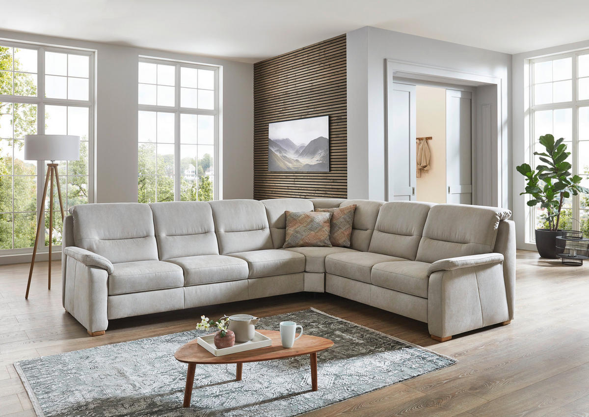 ECKSOFA Mikrofaser Hellgrau  - Eiche Bianco/Hellgrau, Konventionell, Holz/Textil (303/245cm) - Beldomo Comfort