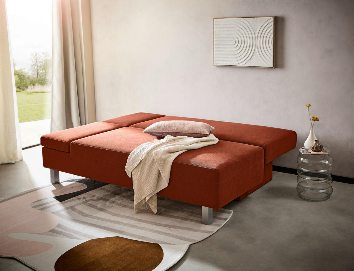 SCHLAFSOFA in Flachgewebe Kupferfarben  - Chromfarben/Kupferfarben, Design, Holz/Textil (205/77-93/99cm) - Novel