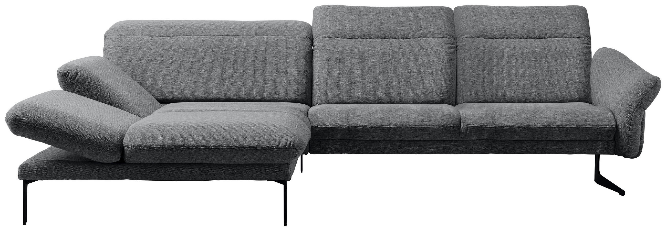 ECKSOFA Hellgrau Webstoff Rücken echt, Kopfteilverstellung, Sitztiefenverstellung  - Anthrazit/Hellgrau, Design, Textil/Metall (203/299cm) - Himolla