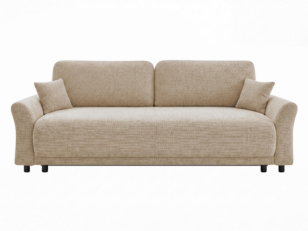 SCHLAFSOFA Flachgewebe, Struktur Beige  inkl. Zierkissen, Rückenkissen, Bettkasten, Schlaffunktion, Rücken echt  - Beige/Schwarz, Design, Textil (244/88/100cm) - P & B