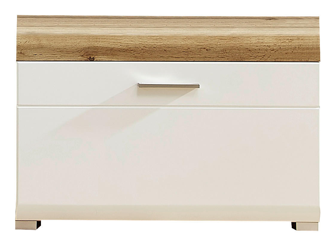 NIZKA OMARICA bela, barve hrasta  - barve kroma/srebrne barve, Design, kovina/leseni material (80/51/47cm) - Hom`in