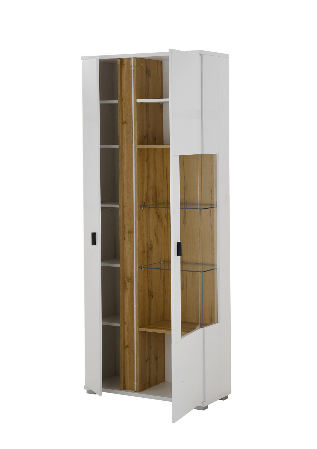 VITRINE in Eiche Wotan, Weiß  - Silberfarben/Eiche Wotan, Design, Glas/Holzwerkstoff (80/200/35cm) - MID.YOU
