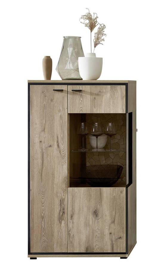 VITRINE in Schwarz, Eichefarben  - Eichefarben/Schwarz, KONVENTIONELL, Glas/Holzwerkstoff (80/144/40cm) - Livetastic
