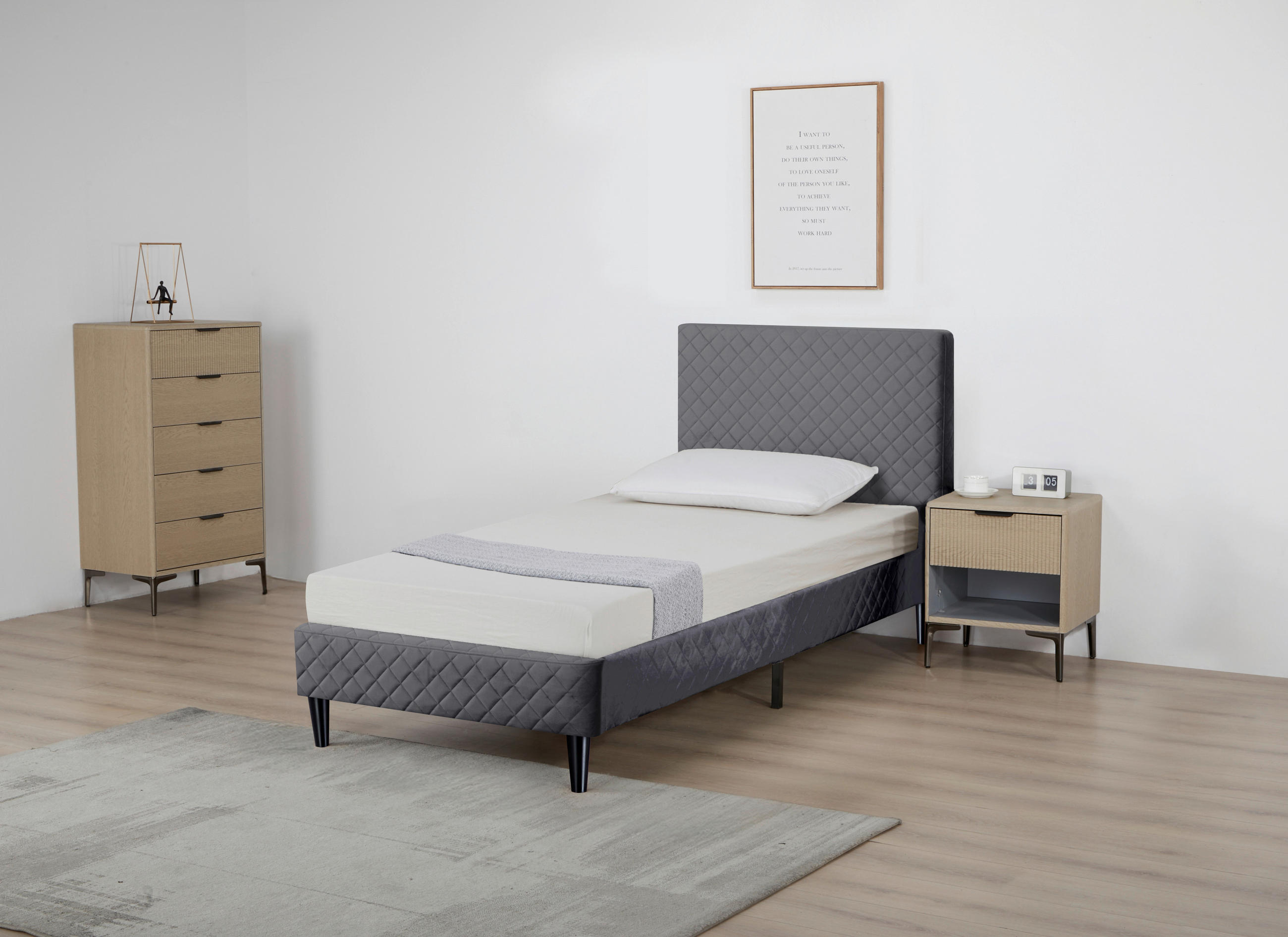 POLSTERBETT 90/200 cm,  in Grau, Lattenrost,  - Schwarz/Naturfarben, Design, Holz/Kunststoff (90/200cm) - Boxxx