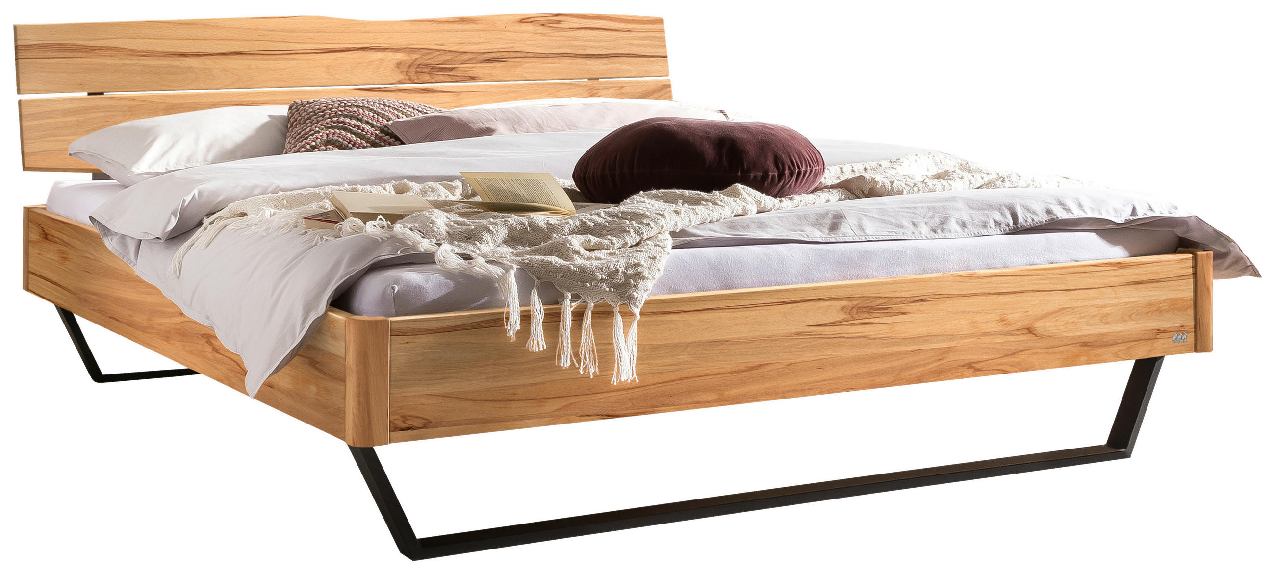 BETT 160/200 cm  in Anthrazit, Buchefarben  - Anthrazit/Buchefarben, Design, Holz/Metall (160/200cm) - Hasena