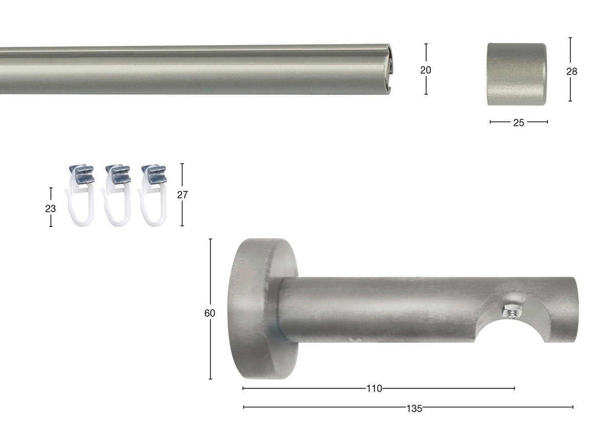 VORHANGSTANGE  225 cm  - Chromfarben, KONVENTIONELL, Metall (225cm)
