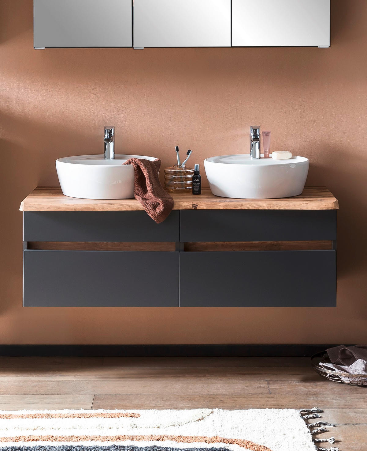 WASCHTISCHKOMBI 121 cm  - Graphitfarben/Weiß, Natur, Keramik/Holzwerkstoff (121cm) - Xora