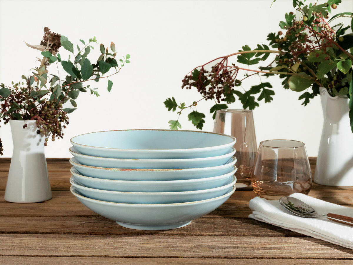 SUPPENTELLERSET Pastellblau 6-teilig Steinzeug  - Pastellblau, Trend, Keramik (22cm) - Creatable