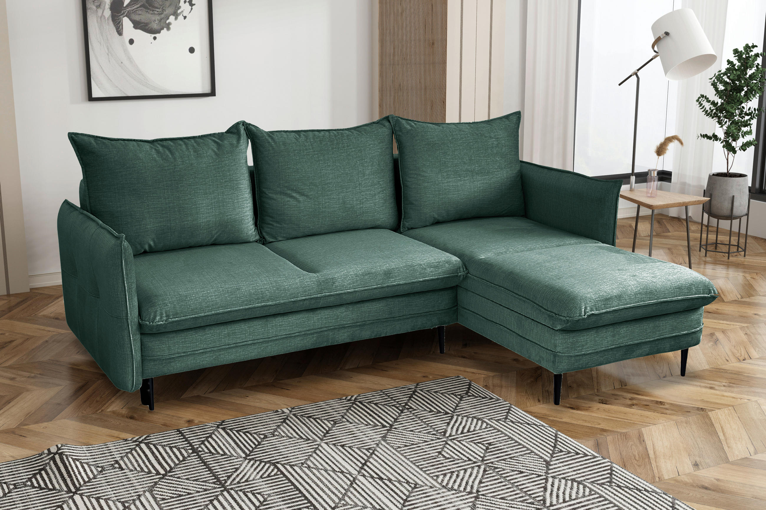 ECKSOFA Mintgrün Flachgewebe  - Schwarz/Mintgrün, Design, Holz/Kunststoff (170/235cm) - MID.YOU