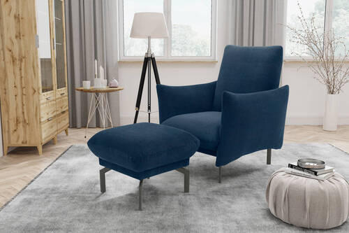 HOCKER in Textil Blau  - Blau/Schwarz, Design, Textil/Metall (57/46/57cm) - MID.YOU