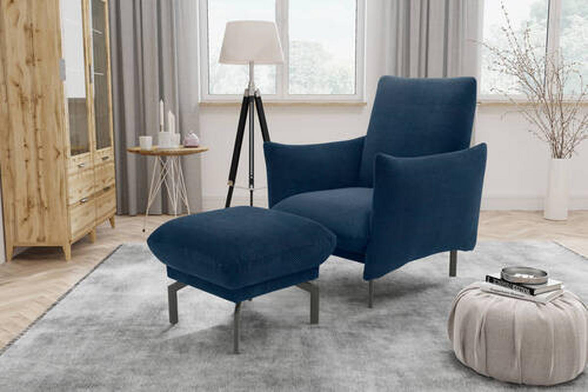 HOCKER in Textil Blau  - Blau/Schwarz, Design, Textil/Metall (57/46/57cm) - MID.YOU