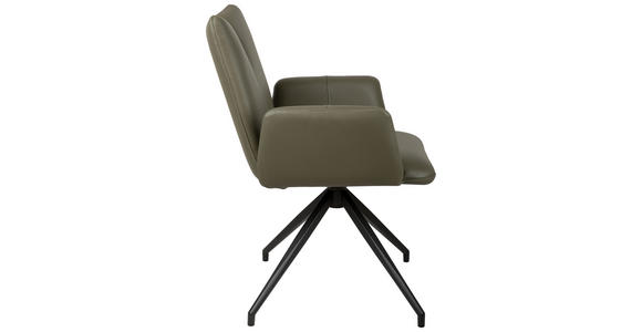ARMLEHNSTUHL  Sitzfläche 360° drehbar, automatische Rückholfunktion  Echtleder  - Schwarz/Grün, Design, Leder/Holz (62/87/63cm) - Valnatura