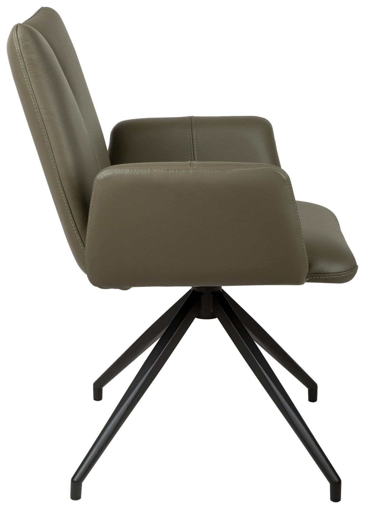 ARMLEHNSTUHL  Sitzfläche 360° drehbar, automatische Rückholfunktion  Echtleder  - Schwarz/Grün, Design, Leder/Holz (62/87/63cm) - Valnatura