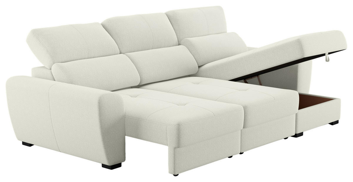 ECKSOFA in Velours Creme  - Creme/Schwarz, Konventionell, Kunststoff/Textil (285/177cm) - MID.YOU
