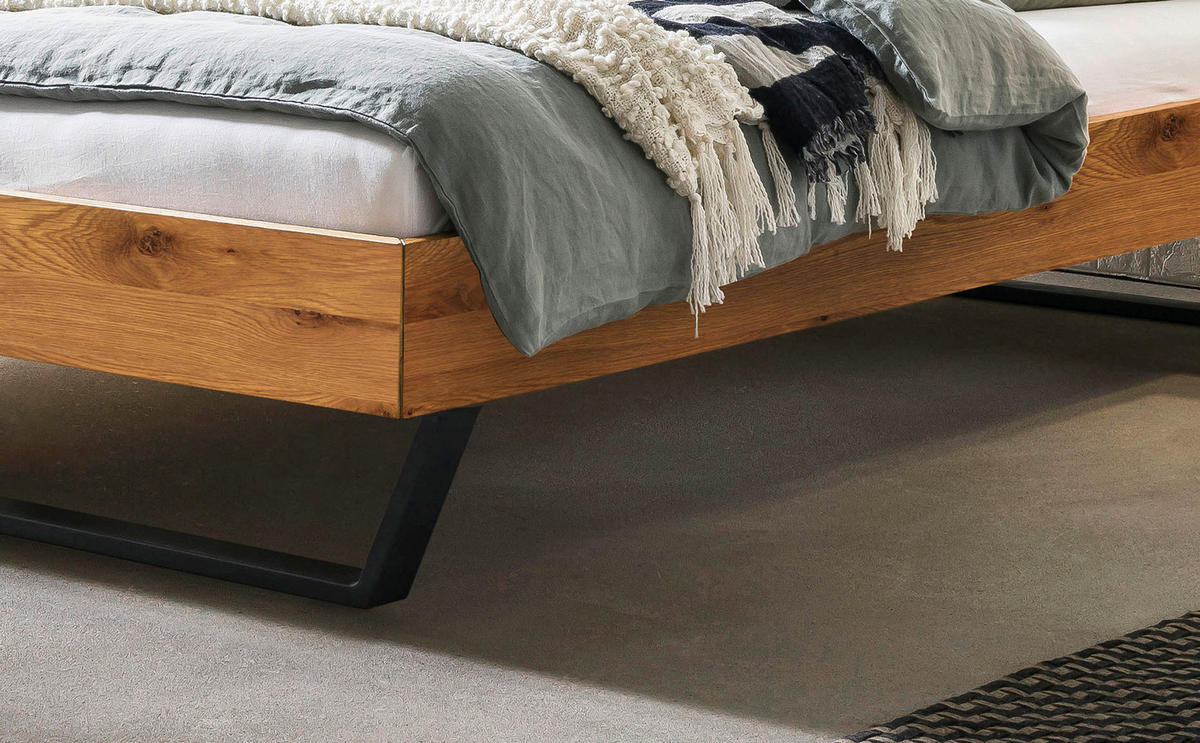 BETT 140/200 cm,  in Schwarz, Wildeiche  - Wildeiche/Schwarz, KONVENTIONELL, Holz/Metall (140/200cm) - Hasena