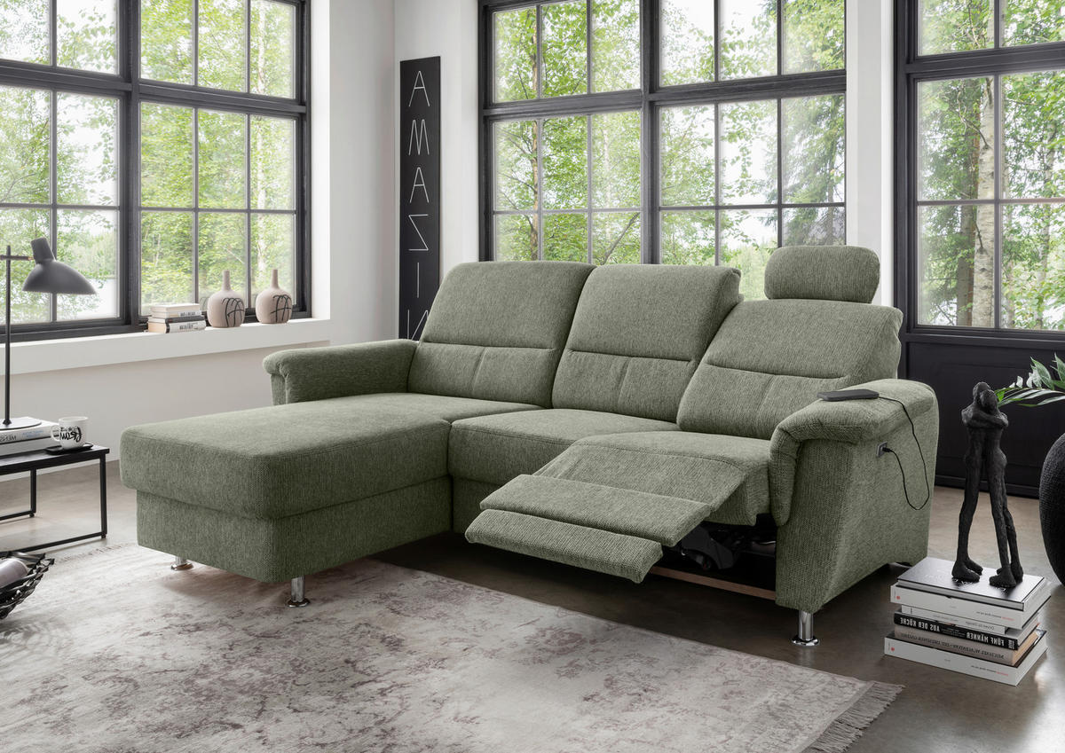 ECKSOFA in Chenille Grün  - Chromfarben/Grün, Modern, Textil/Metall (165/231cm) - Livetastic