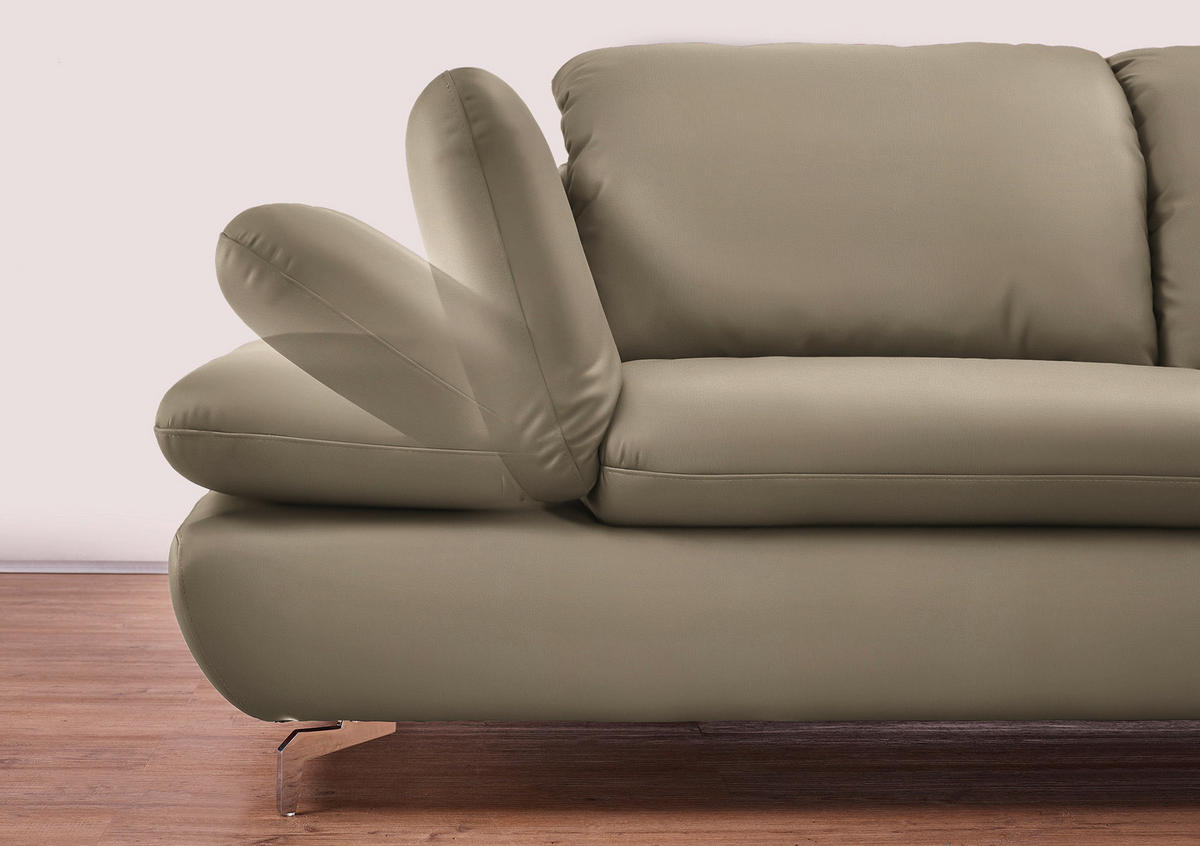 ECKSOFA in Echtleder Graubraun  - Graubraun/Silberfarben, Design, Leder/Metall (200/315cm) - Chilliano