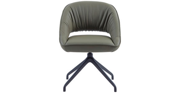 ARMLEHNSTUHL  Sitzfläche 360° drehbar, automatische Rückholfunktion  Echtleder  - Schwarz/Graugrün, Design, Leder/Metall (61/81/66cm) - Dieter Knoll
