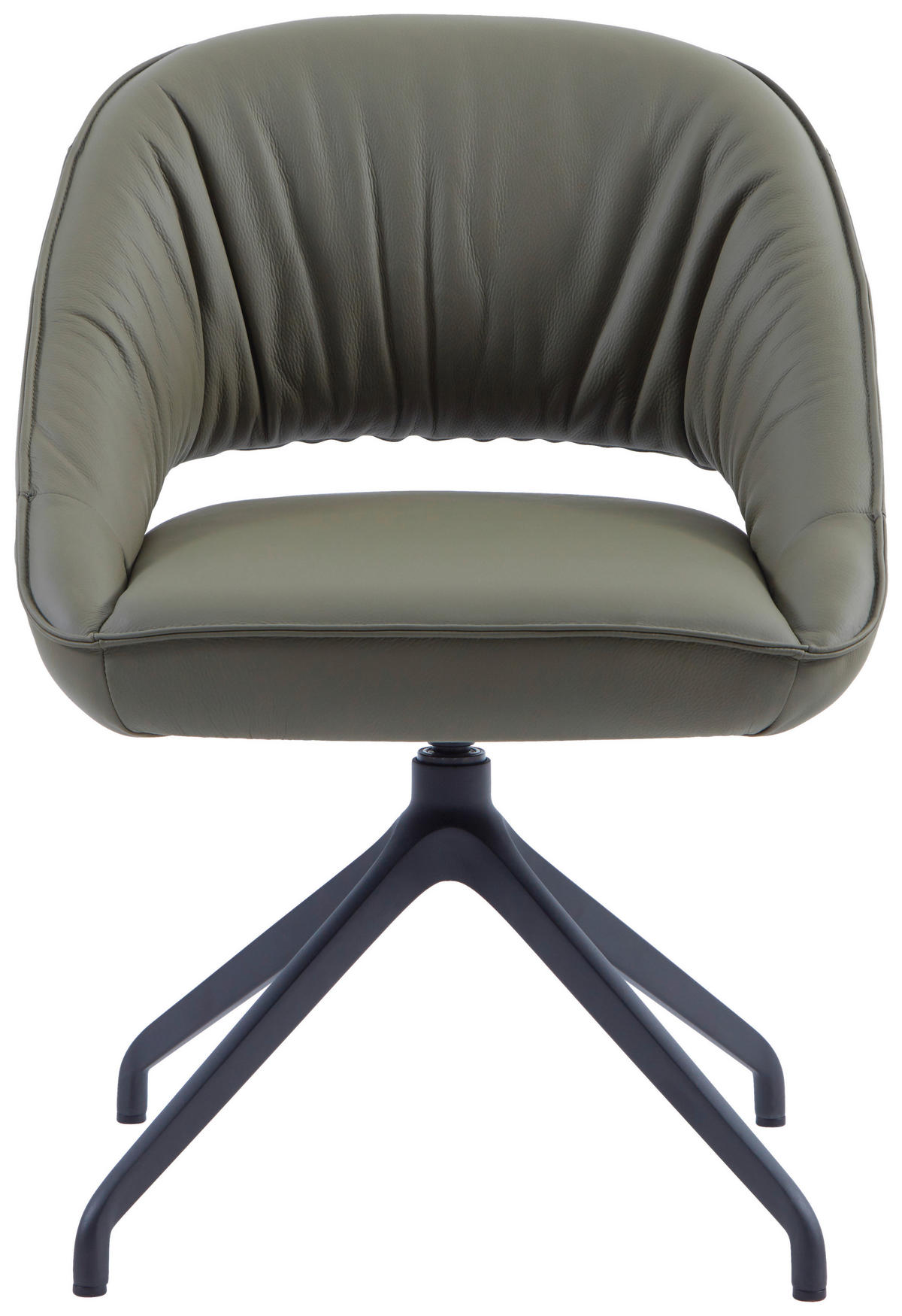 ARMLEHNSTUHL  Sitzfläche 360° drehbar, automatische Rückholfunktion  Echtleder  - Schwarz/Graugrün, Design, Leder/Metall (61/81/66cm) - Dieter Knoll