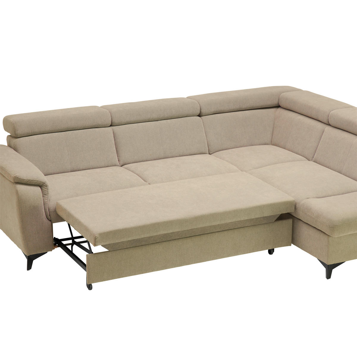 Ecksofa inkl. Funktionen in Chenille Naturfarben  - Schwarz/Naturfarben, Design, Textil/Metall (260/203cm) - Stylife