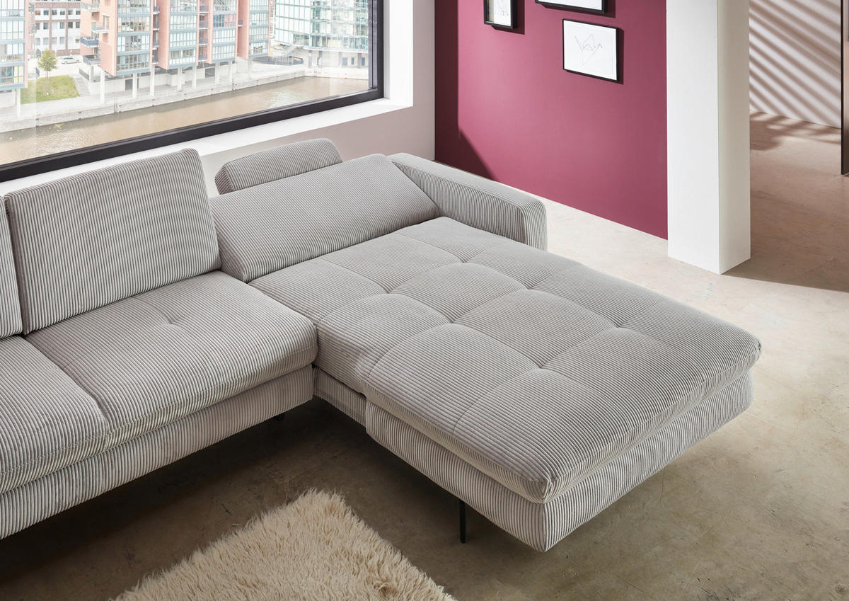 ECKSOFA in Cord Grau  - Schwarz/Grau, Design, Textil/Metall (302/178cm) - Beldomo Style