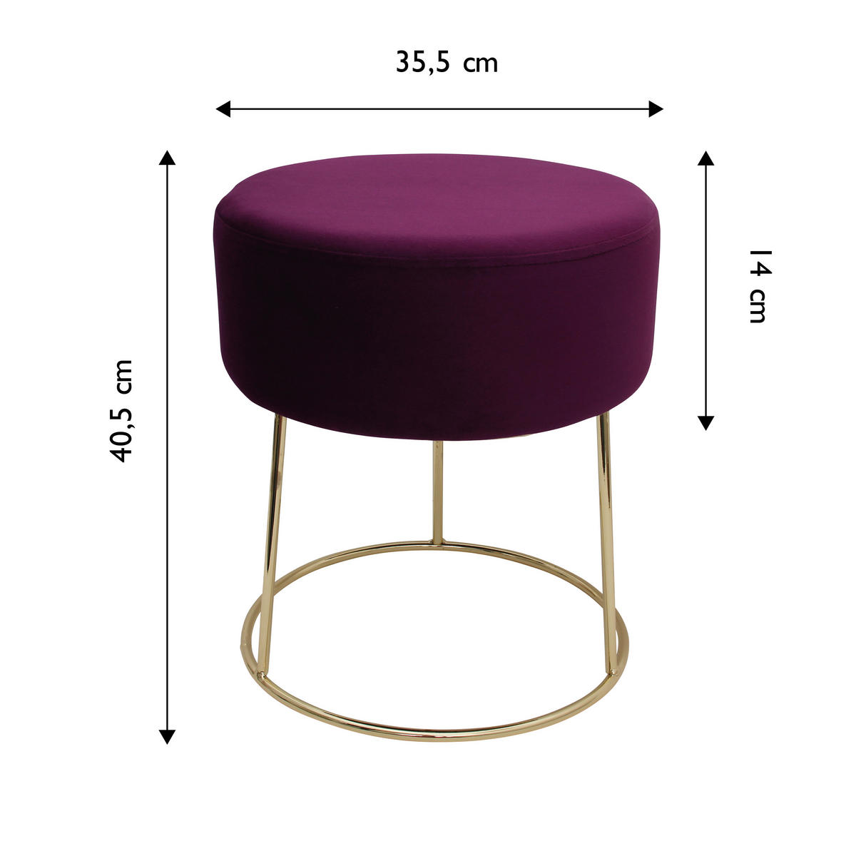 HOCKER Samt Beere  - Beere/Goldfarben, Design, Textil/Metall (35,5/40,5/35,5cm) - Echtwerk