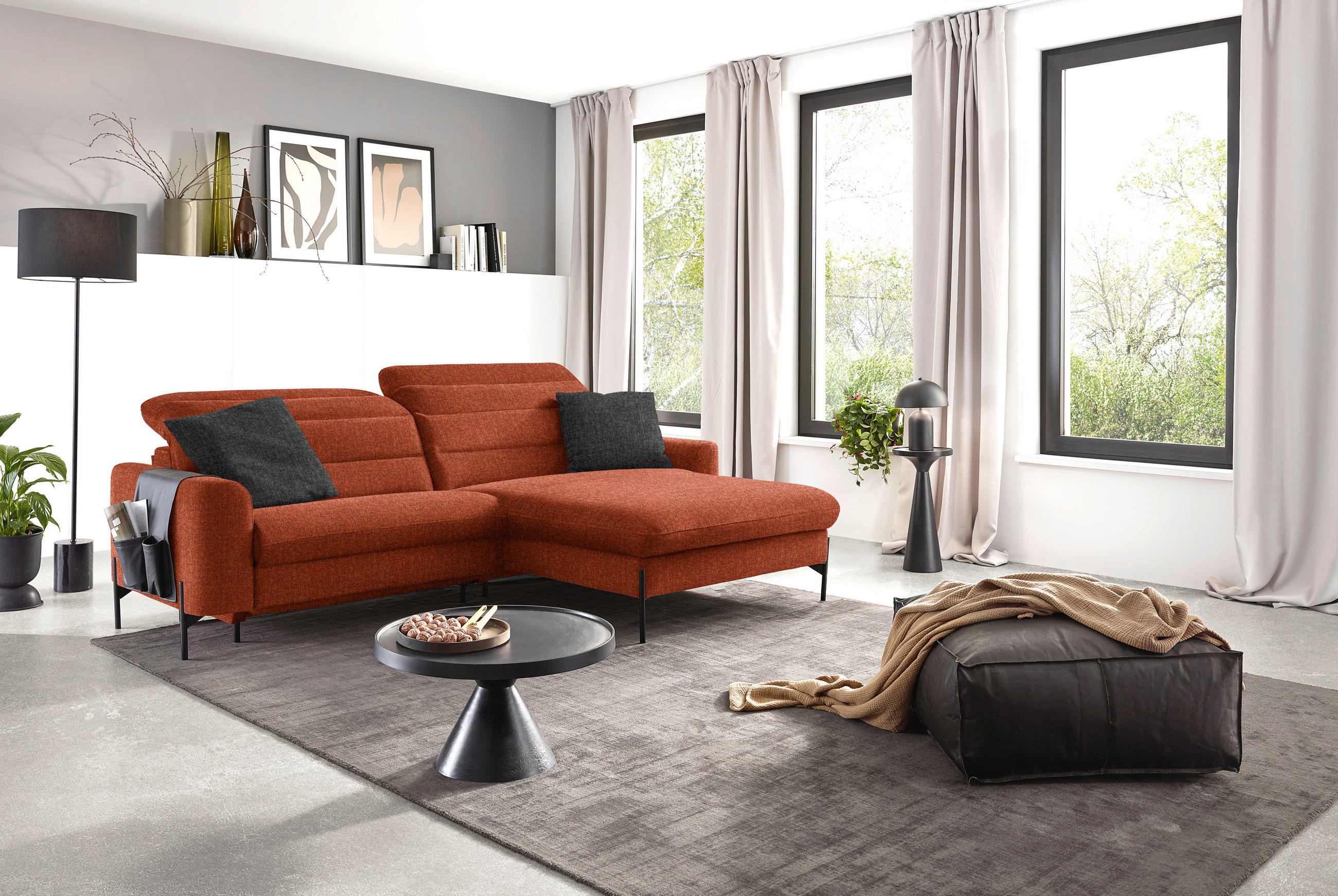 ECKSOFA in Flachgewebe Rostfarben  - Rostfarben/Schwarz, Design, Textil/Metall (252/191cm) - Dieter Knoll
