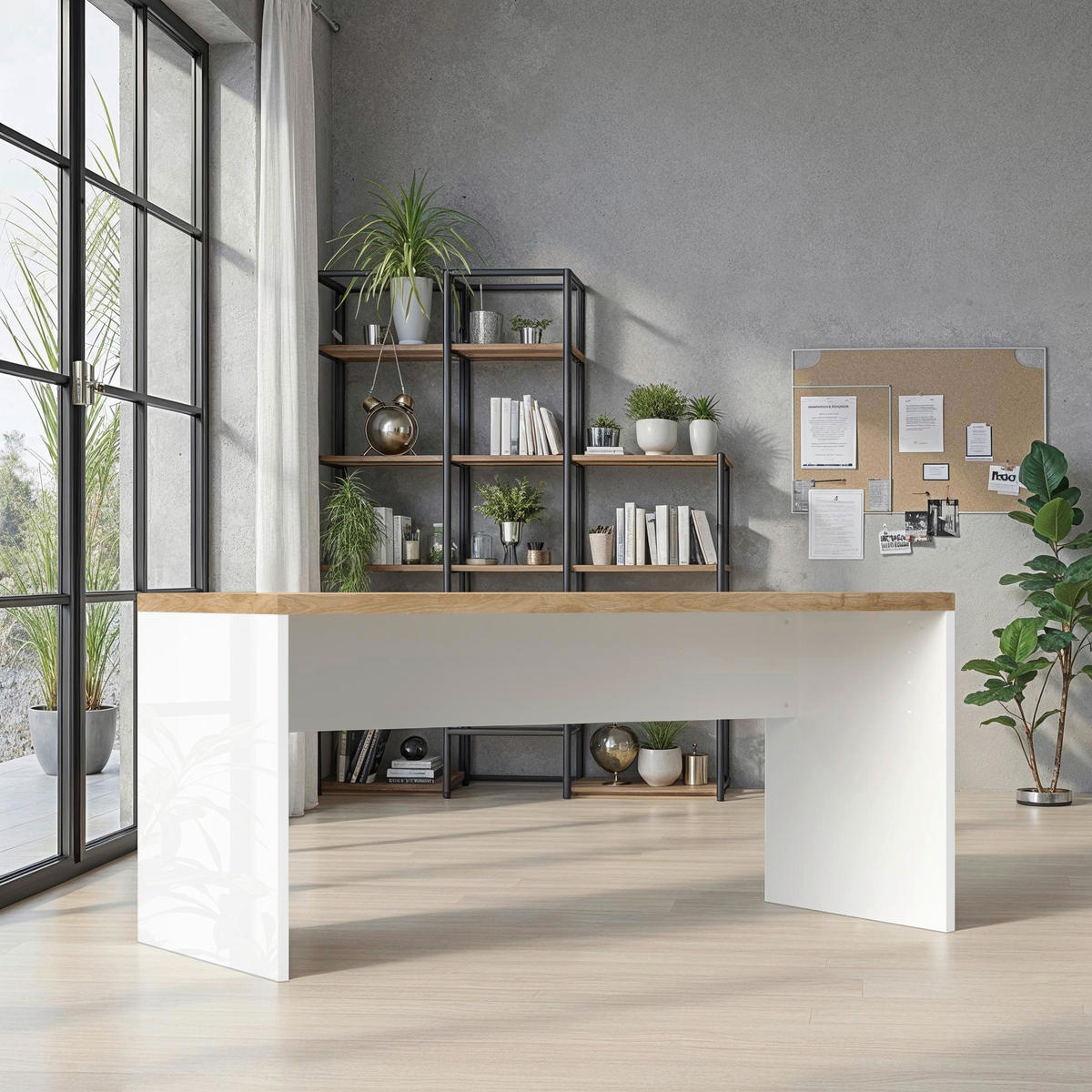 SKRIVBORD 160/75/68 cm ekfärgad, vit högglans   - vit högglans/ekfärgad, Modern, trämaterial (160/75/68cm) - Best Price