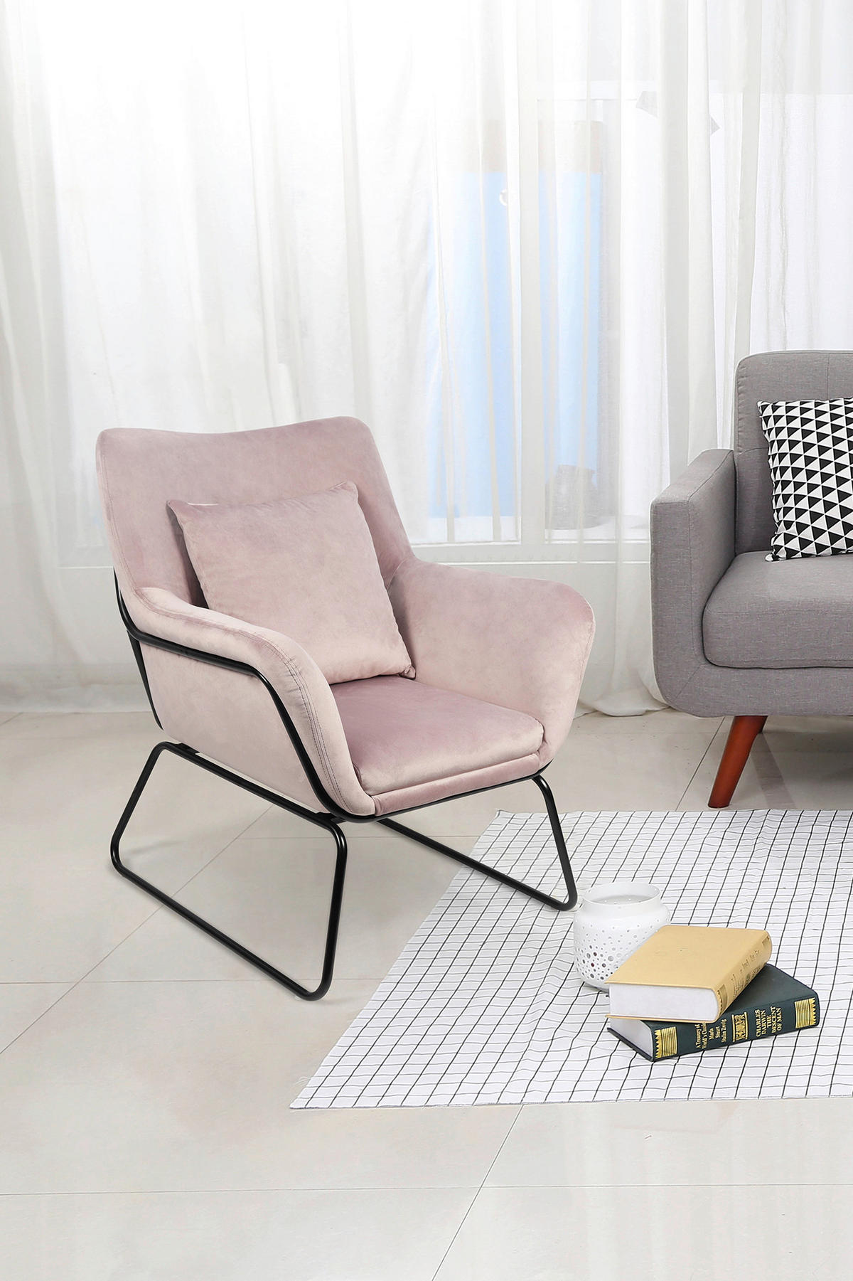 SESSEL in Samt Rosa  - Messingfarben/Rosa, MODERN, Textil/Metall (68/82/75cm) - Livetastic