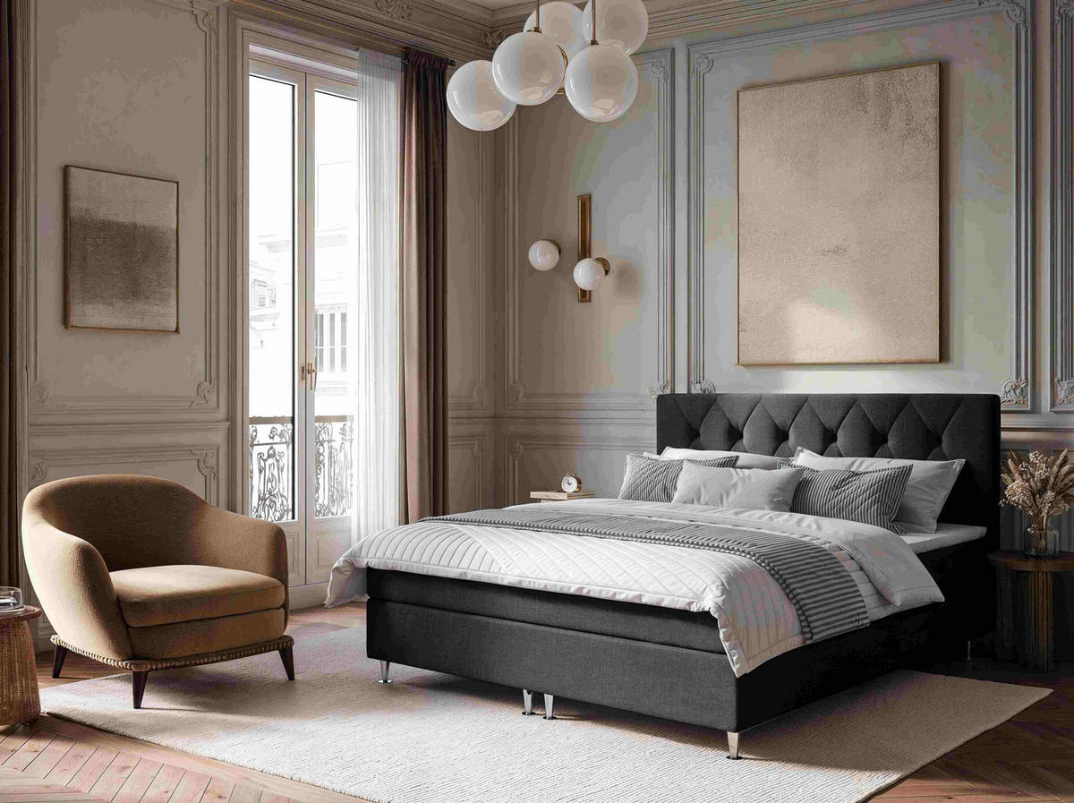 BOXSPRINGBETT 140/200 cm  in Graphitfarben  - Silberfarben/Graphitfarben, KONVENTIONELL, Textil/Metall (140/200cm) - Chameo