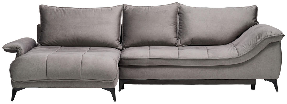 ECKSOFA Grau Velours  - Schwarz/Grau, Design, Textil/Metall (175/304cm) - Stylife