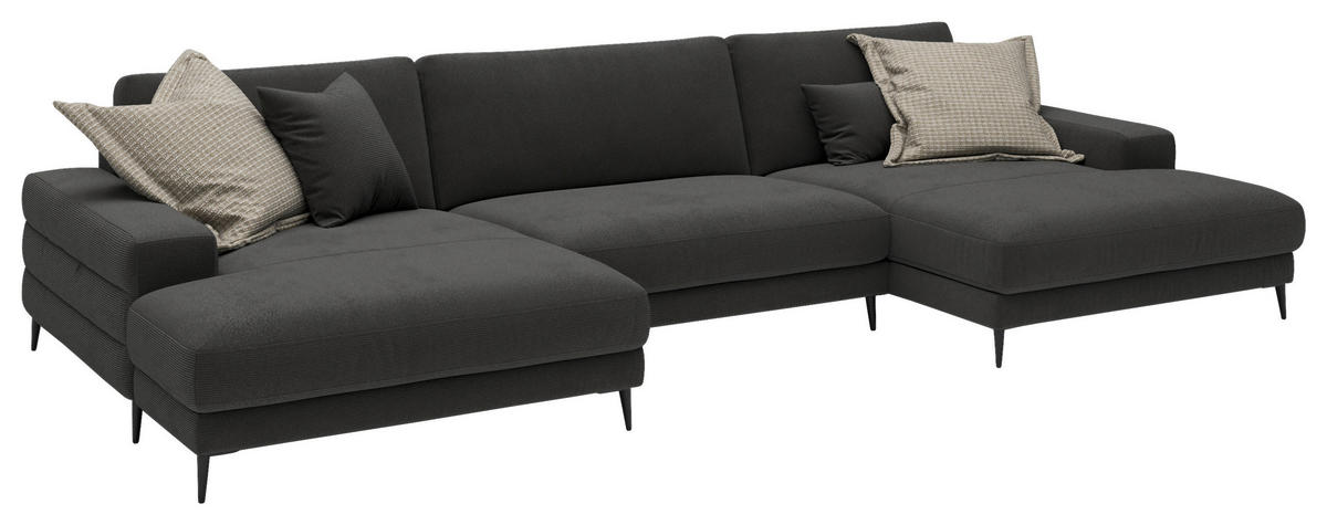 WOHNLANDSCHAFT Badia Base Anthrazit Feincord  - Anthrazit/Schwarz, Design, Textil/Metall (177/376/177cm) - Dieter Knoll