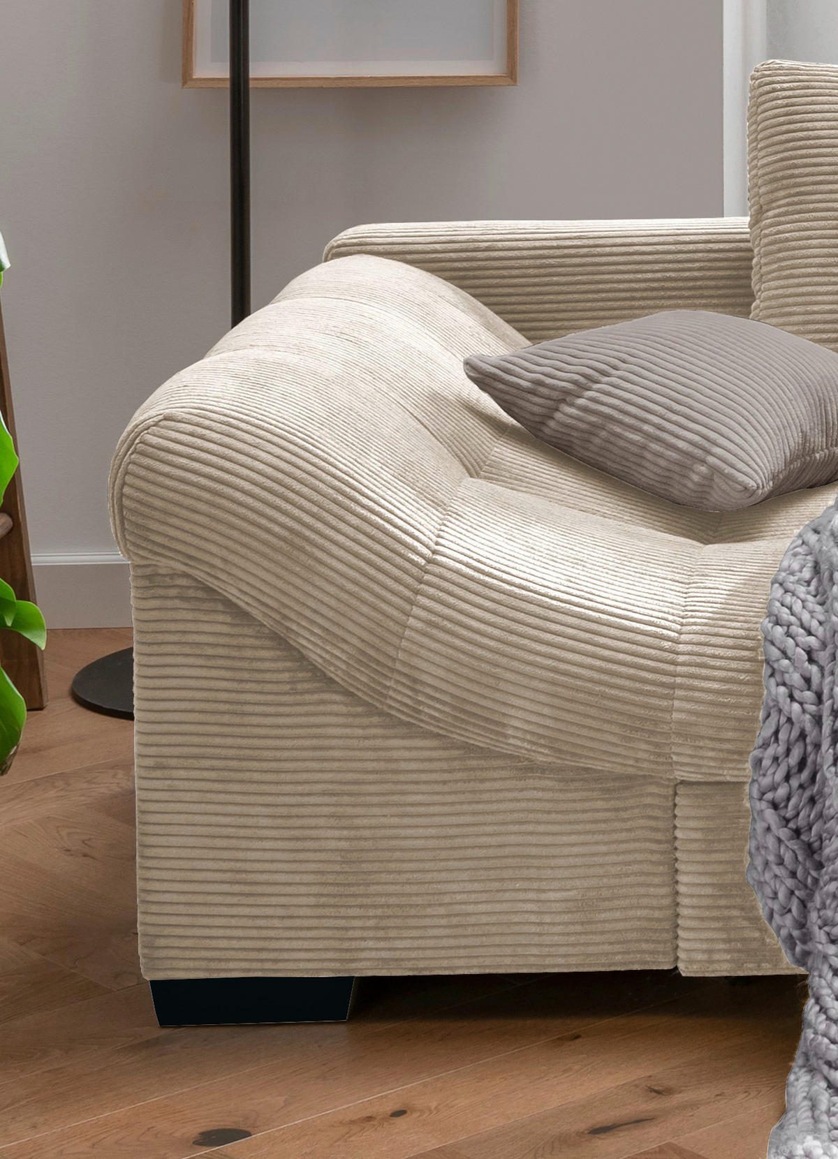 CANAPÉ D'ANGLE in Cord Beige  - beige/gris, Design, textile/bois (298/202cm) - MID.YOU